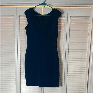American Living Blue Ribbed Sleeveless V-Neck Mini Dress